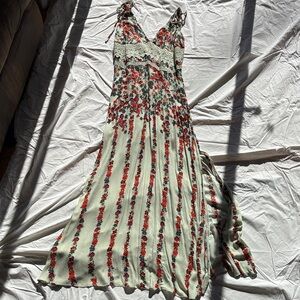 Free People Mint Green Maxi Dress with Red Floral Stripes